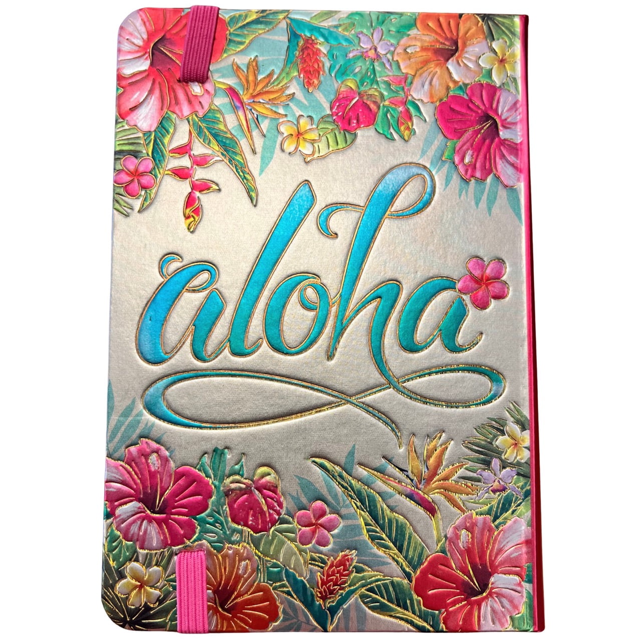 Island Heritage Elastic Band Foil Writing Notebook Aloha Floral Small