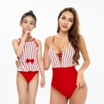 thumbnail image 3 of Xmarks Mommy and Me Matching Family Swimsuit Ruffle Women Swimwear Kids Toddler Bikini Bathing Suits Summer Beachwear Sets Red Mom M, 3 of 7