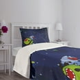 thumbnail image 5 of Ambesonne Space Cat Quilted Bedspread Set 2 Pcs, Cartoon Kitten Aliens, Twin Size, Green Brown Dark Blue, 5 of 6