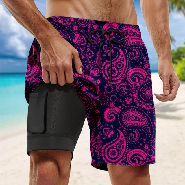 WILLBEST Pantalones Cortos de Verano para Hombre, Elegantes Pantalones de Playa de Doble Capa Interior con Bolsillo