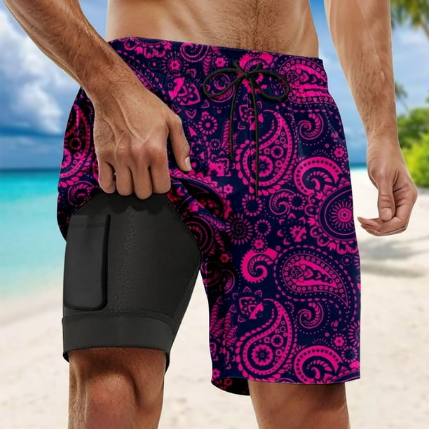 WILLBEST Pantalones Cortos de Verano para Hombre, Elegantes Pantalones de Playa de Doble Capa Interior con Bolsillo
