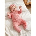 thumbnail image 4 of BemeyourBBs Preemie Baby Girl Spring Summer Fall Winter Clothes Baby Girl Newborn Hospital Going Home Outfit Ruffled Ribbed Romper Long Sleeve Floral Zipper Jumpsuit with Bowknot Headband, 4 of 9