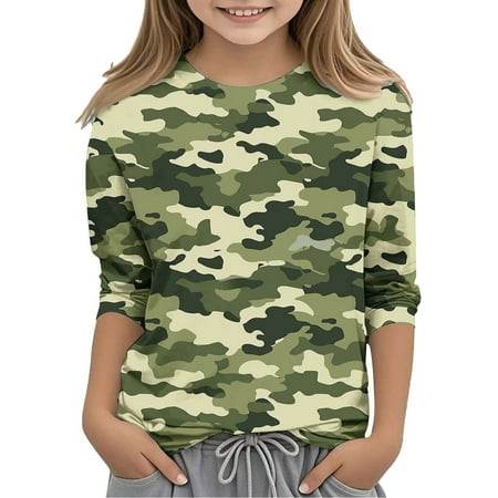 AHTJRT Kids Camouflage Tee Shirts Casual Lightweight Breathable Tee Tops Long Sleeve Crew Neck Shirt for Outdoor Hiking Camping Camouflage#01 3 Years
