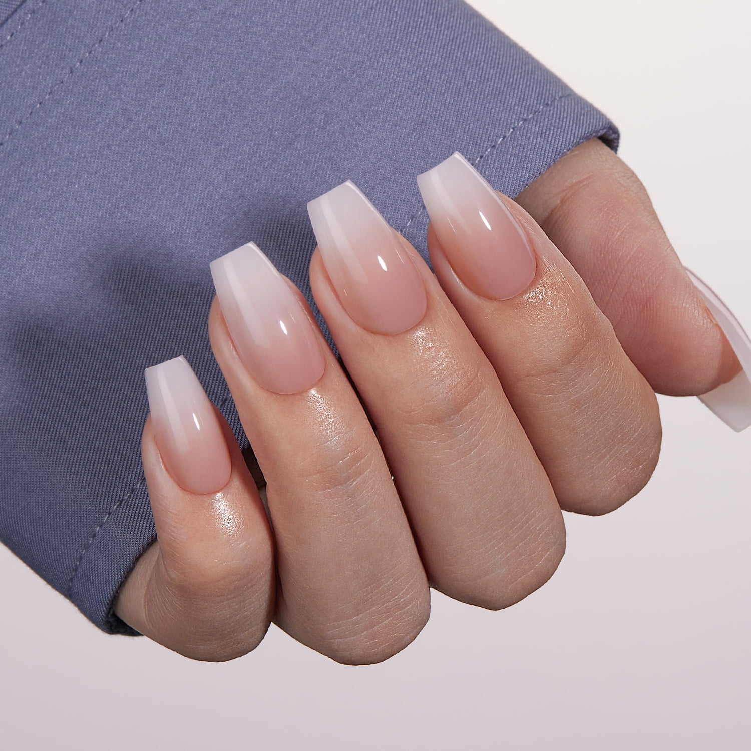 VSALON Press On Nails Short 42 Pcs White Nude Pink French Tip Main Coffin Nail in 16 Sizes With Alternative Nails Reusable Nail Kit UV Glue Easy Tab Nail Glue Remover Summer Gift Home Salon For Women