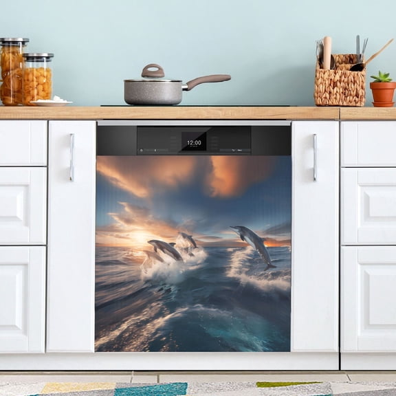 Dolphin Jump Out Sea Dishwasher Magnet Cover Magnetic Fridge Door Cover Home Kitchen Decor 23"x 26"