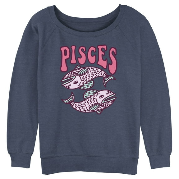 Junior's Lost Gods Zodiac Pisces Art Symbol Sweatshirt Blue Heather X Large