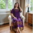 thumbnail image 3 of Loungees Women’s Lounge Dress - Boho Midi Muu Muu Dress with Printed Border, Relaxed Fit Crinkle Cotton Gauze, Side Pockets, 3 of 3