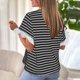 thumbnail image 4 of Tops de Cuello Redondo para las Mujeres Casual Color Sólido Hombro Manga Corta Suéter, Moda Ligera Blusa de Poliéster para Primavera Verano Diario, 4 of 6