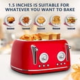thumbnail image 3 of Long Slot Toaster 4 Slice Wide Slot, Stainless Steel Toaster with 6 Browning Settings & Bagel Defrost/Reheat Functions, Compact Kitchen Toasters with Removable Crumb Tray, 1650W (Red), 3 of 6