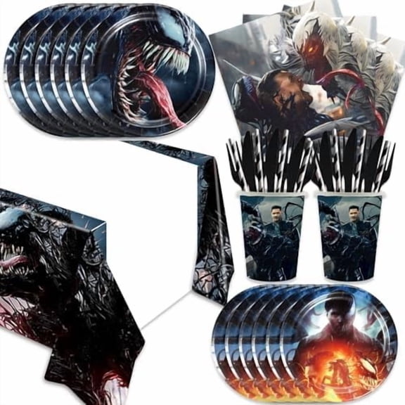 141pcs Venom Party Supplies Pack Includes，Napkin，Plates,Tablecloth,Spoon,Straw,Kinfe,for Venom party supplies$$Home Decor, Kitchen, & Other