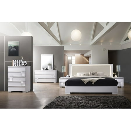 Athen Modern California King White Lacquer Bed Dresser Mirror Athen Modern California King White Lacquer Bed Dresser Mirror Nightstand 4pcs Set Bedroom Furniture