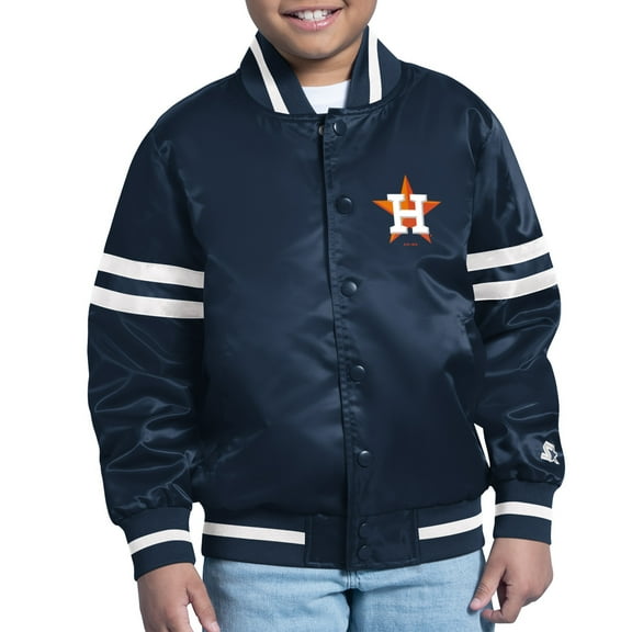 Youth Starter Navy Houston Astros Team Logo Full-Snap Satin Varsity Jacket
