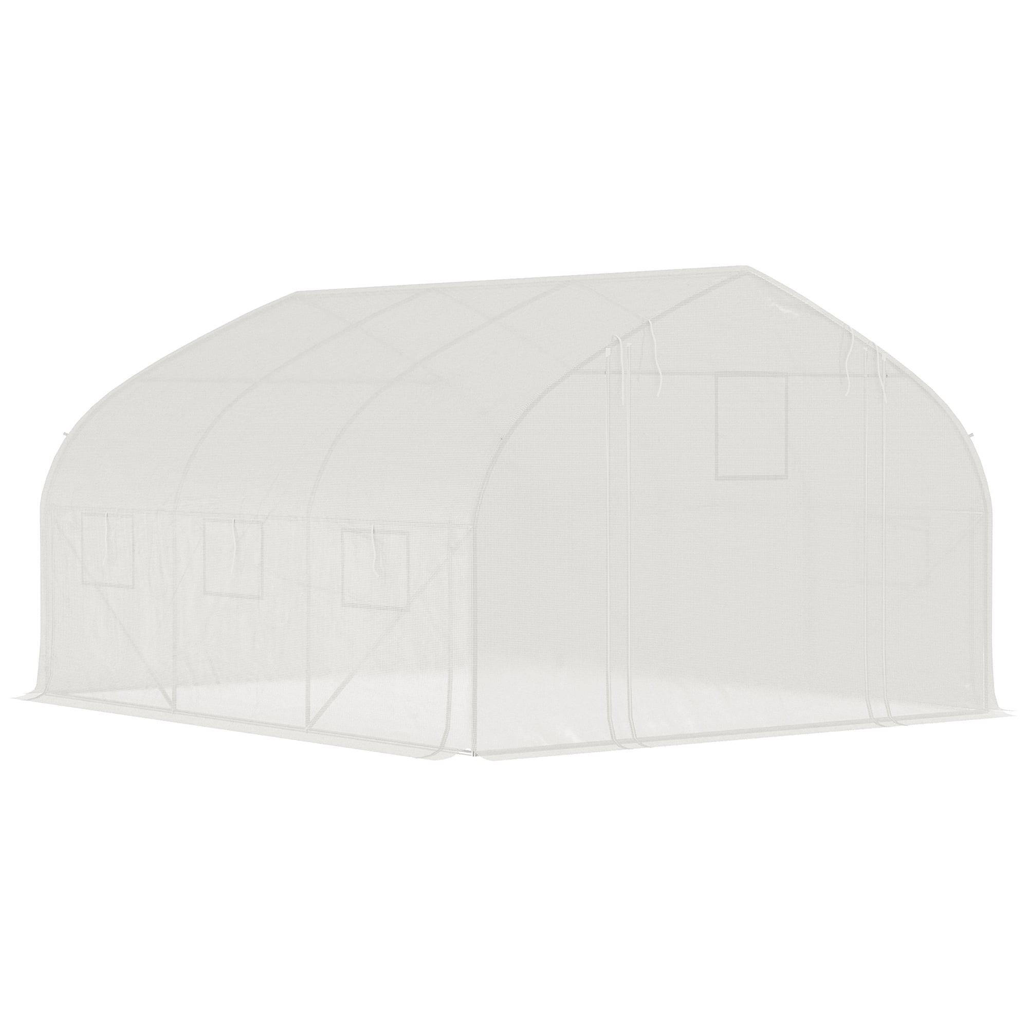 Outsunny Tunnel Greenhouse w/ Mesh Door & Roll-up Sidewalls Hot House White