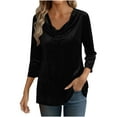 thumbnail image 2 of Mifsaly Velvet Blouses for Women 3/4 Sleeve Cowl Neck Velour Tops Loose Fit Business Elegant Shirt Fashion Work Office T-Shirts Dressy Casual Spring Fall Outfits XL, 2 of 9