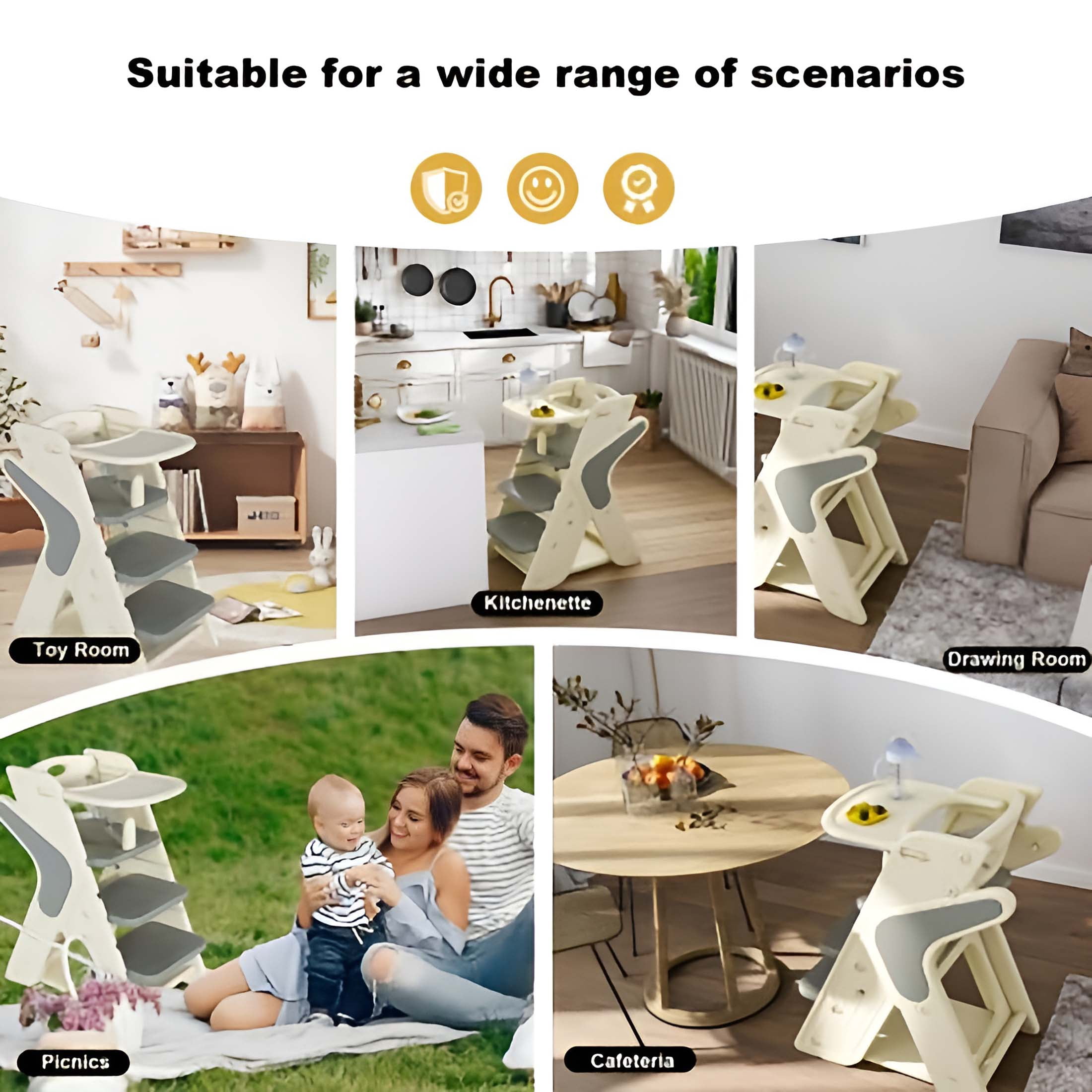 Adjustable Multifunctional High Chair,Child Feeding Seat with 5-Point Safety Harness and Removable Large Tray