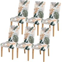 Dining Chair Covers Set of 6,Washable Spandex Parson Chair Slipcovers Kitchen Stretch Seat Cover Removable for Dining Room,Hotel,Restaurant(6PCS,Beige Eucalyptus)