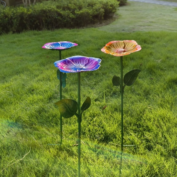 Iron Bird Feeder with Pole, Standing Bird Feeder for Outdoors, Flower Shaped Bird Feeder Tray, Wild Bird Feeder Stand for Garden, Lawn & Yard (Purple)