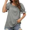 thumbnail image 6 of Women's Summer Tops Square Neck Ruffle Sleeve Shirts Business Dressy Casual Blouses Trendy Loose Tunic Basic Tee (XL, Gray), 6 of 7