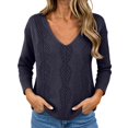 thumbnail image 2 of Edvintorg V Neck Sweaters for Women Plus Size Long Sleeve Casual Lightweight Knit Sweater Womens Clothing Black M, 2 of 7