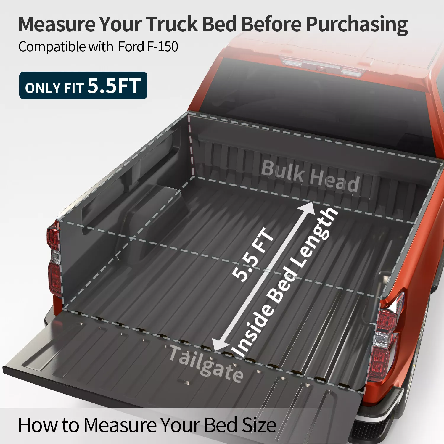 RVNI 5.5FT Tri-Fold FRP Hard Tonneau Cover For 2015-2023 2024 Ford F-150 Truck Bed Cover