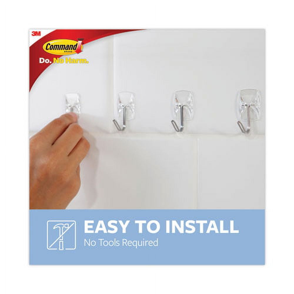 Clear Hooks And Strips, Plastic/wire, Small, 9 Hooks With 12 Adhesive Strips Per Pack | Bundle of 2 Packs