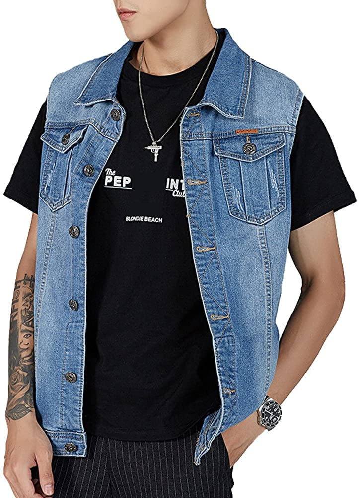 black blue jean vest