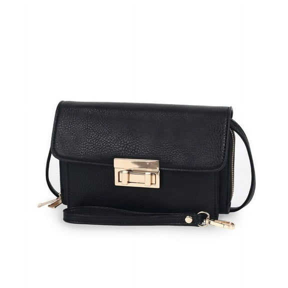 Wendy Keen Small Crossbody Bags | Cell Phone Purse Wallet Shoulder Bag With Snap Closure | Women's Fashion Lightweight Handbag | PU Leather Adjustable Strap Bag - Black