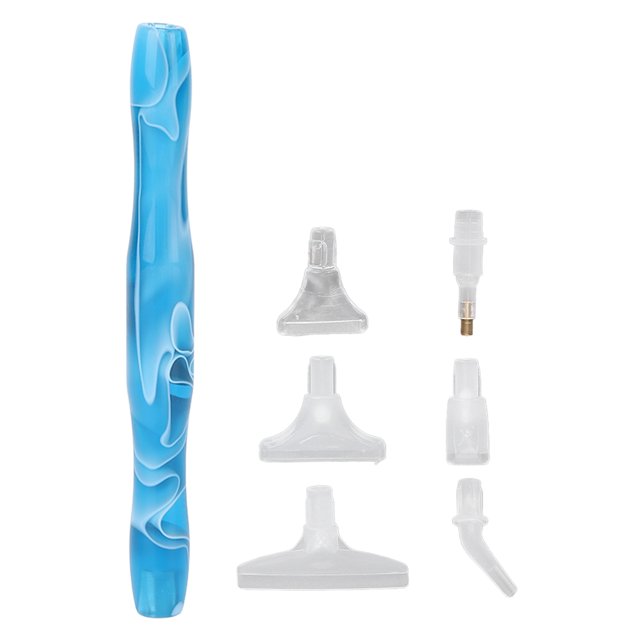 Pluma perforadora de punta de diamantes de imitación para decoración de uñas, 6 cabezales de bolígrafo de repuesto, accesorios de pintura para arte con diamantes DIY, azul oscuro