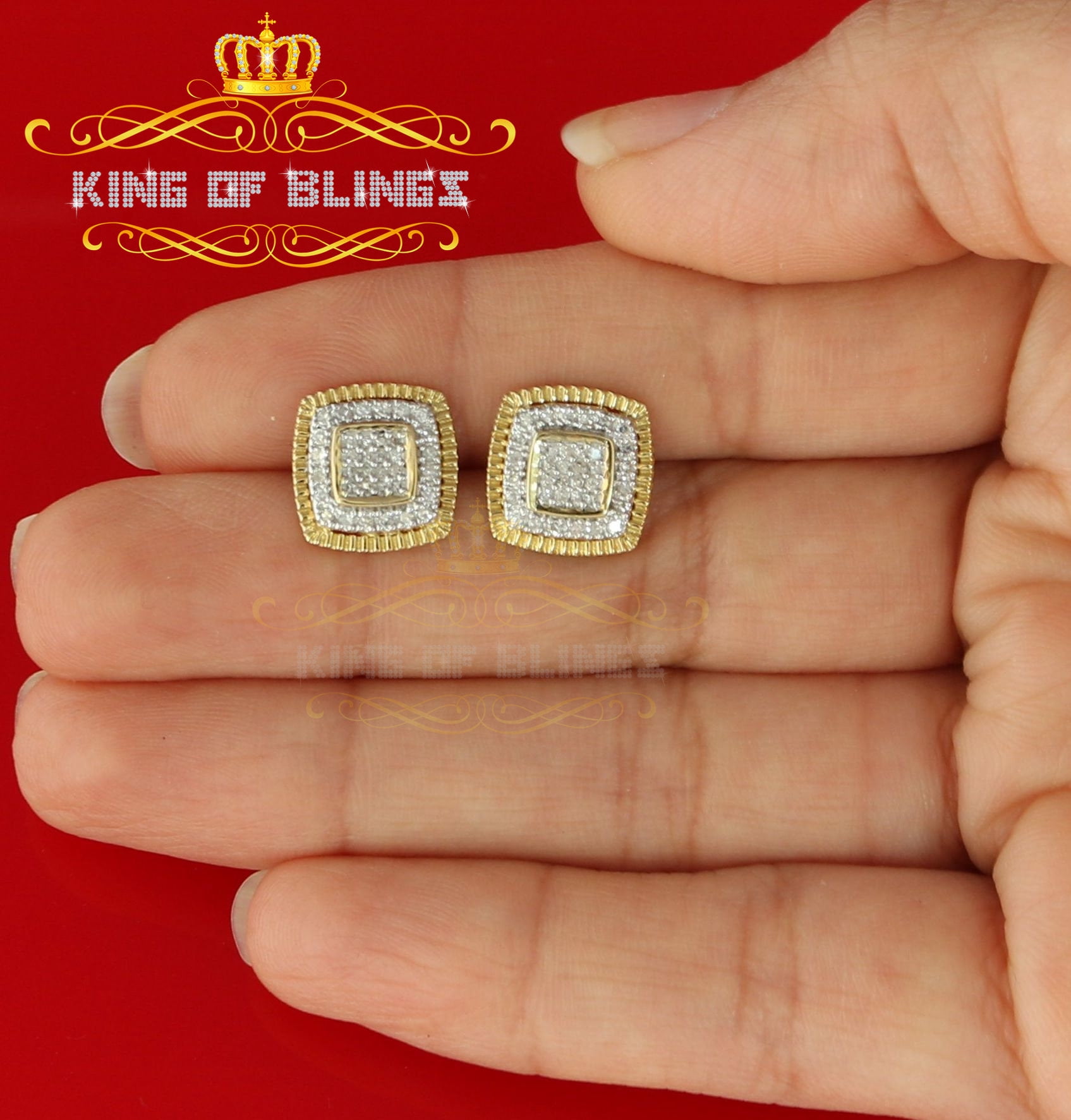 King of Bling's 0.55ct Diamond 925 Sterling Silver Hip Hop Yellow Stud Earring For Men / Women