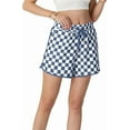 thumbnail image 5 of JWD Women's Checkered Shorts Elastic Waist with Drawstring Plaid Short Pants Beach Summer with Pockets Navy Blue White XL, 5 of 6
