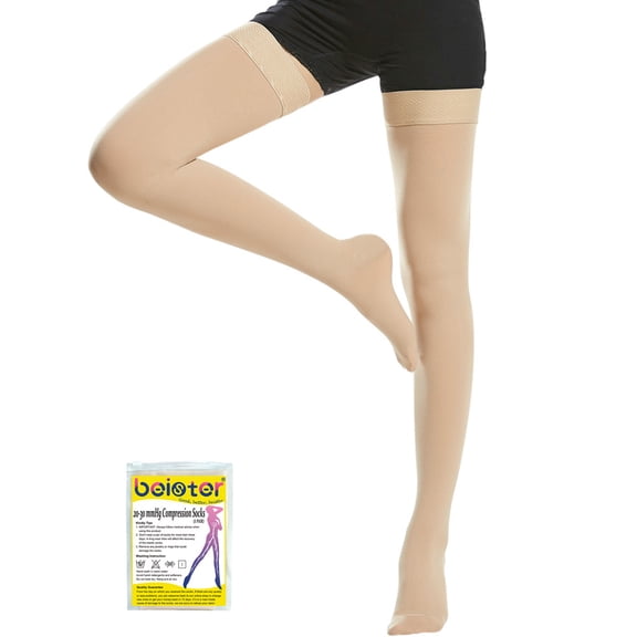 Beister 20-30 mmHg Closed Toe Thigh High Compression Socks for Women Men, Graduated Support for Swelling, Varicose Veins, Recovery, 1 Pair