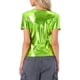 thumbnail image 3 of INSPIRAR CHIC Blusas Metálicas Texturizadas de Manga Corta Brillantes para Fiesta S Verde Mostaza, 3 of 6