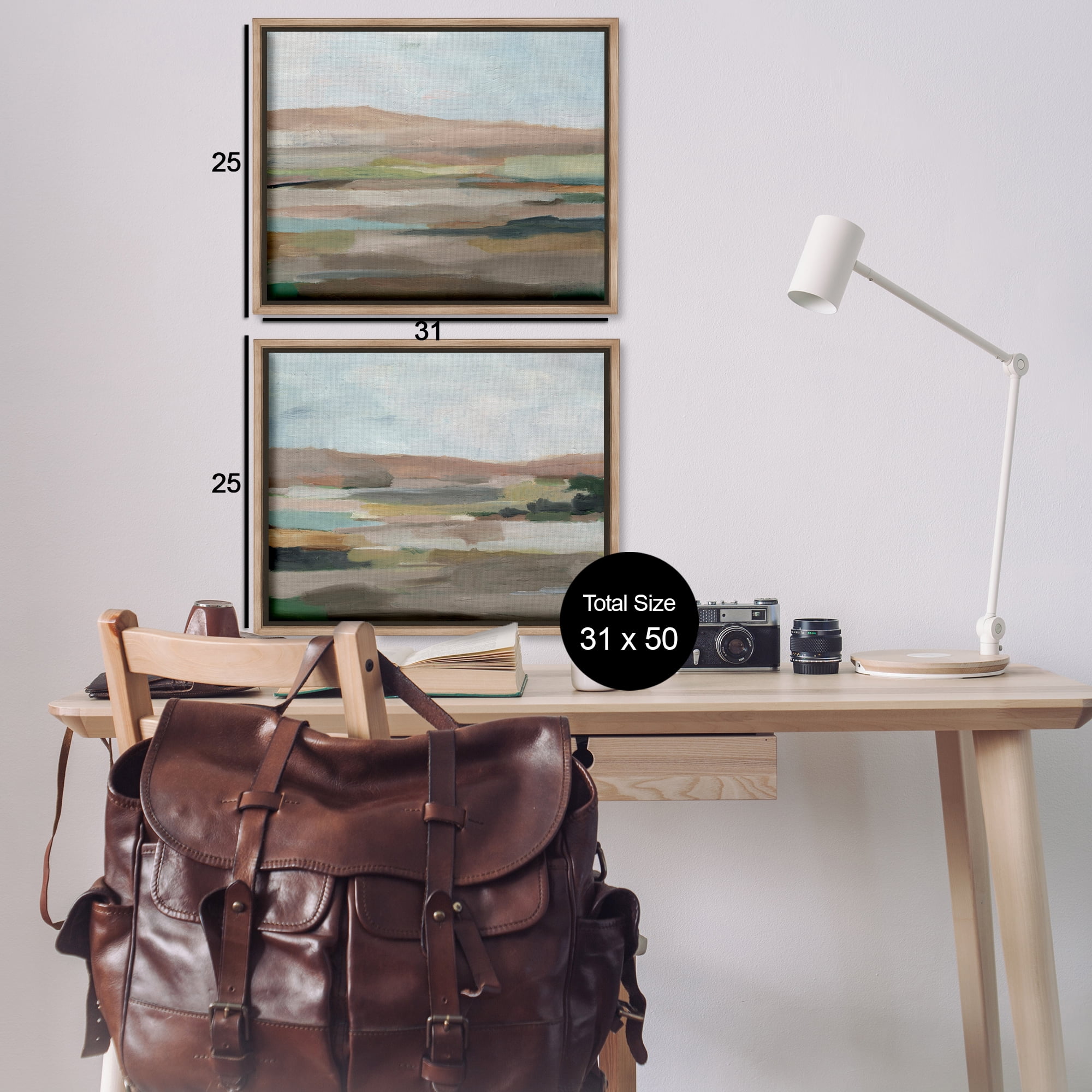 Stupell Industries Neutral Abstract Landscape Landscape & Nature Painting Brown Floater Framed Canvas Art Print Wall Art, 31 x 25, Set of 2