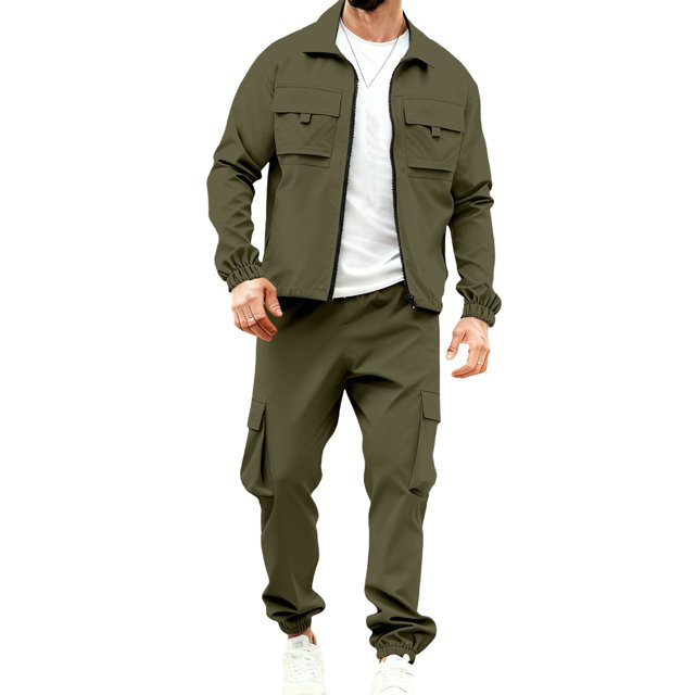 Tauxra Comfortable Men's Tracksuit Set, Long Sleeve Top and Drawstring Pants, Soft and Breathable Polyester Casual Outfit for Men, with Elastic Waist and Side PocketsTop