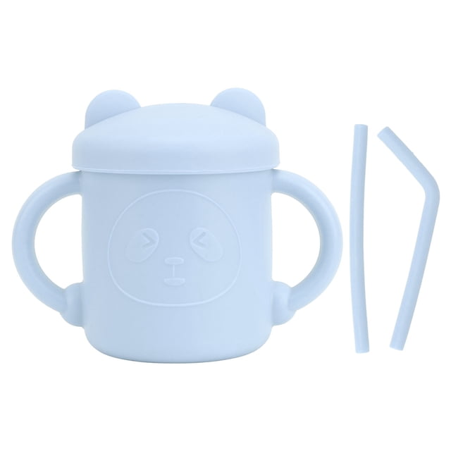 1 taza de silicona con forma de panda para bebé, resistente a caídas, con asas y tapa con boquilla.