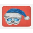 thumbnail image 1 of Yorkie Bath Mat, Terrier with a Blue Santa Hat and Mirror Aviator Glasses Fun Hand Drawn Animal, Non-Slip Plush Mat Bathroom Kitchen Laundry Room Decor, 29.5 X 17.5 Inches, Coral White Blue, Ambesonne, 1 of 2