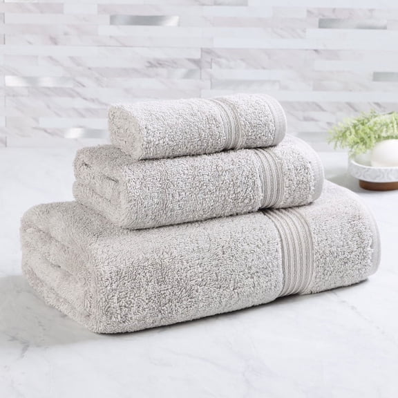 Superior Egyptian Cotton Absorbent 3-Piece Silver Towel Set