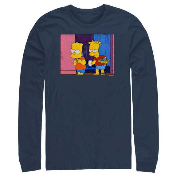 Men's The Simpsons Treehouse of Horror Double Bart Scene Long Sleeve Shirt Navy Blue X Large