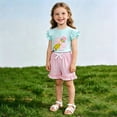 thumbnail image 2 of Bobifish Toddler Girls Outfit Sets Cartoon Embroidered Short Sleeve Ruffle Trim Top With Ribbed Shorts Children Girls Sets, 2 of 4