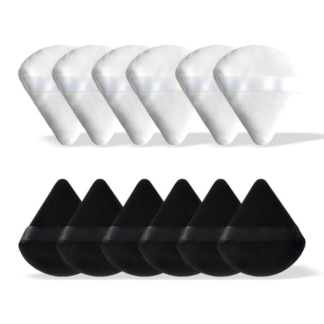 12-Pack Triangular Powder Puffs — Velvety-Soft Setting Puffs (Face-Specific) | Reusable Wedge-Shaped Beauty Sponges (Ideal for Contouring & Blush),Blac-White
