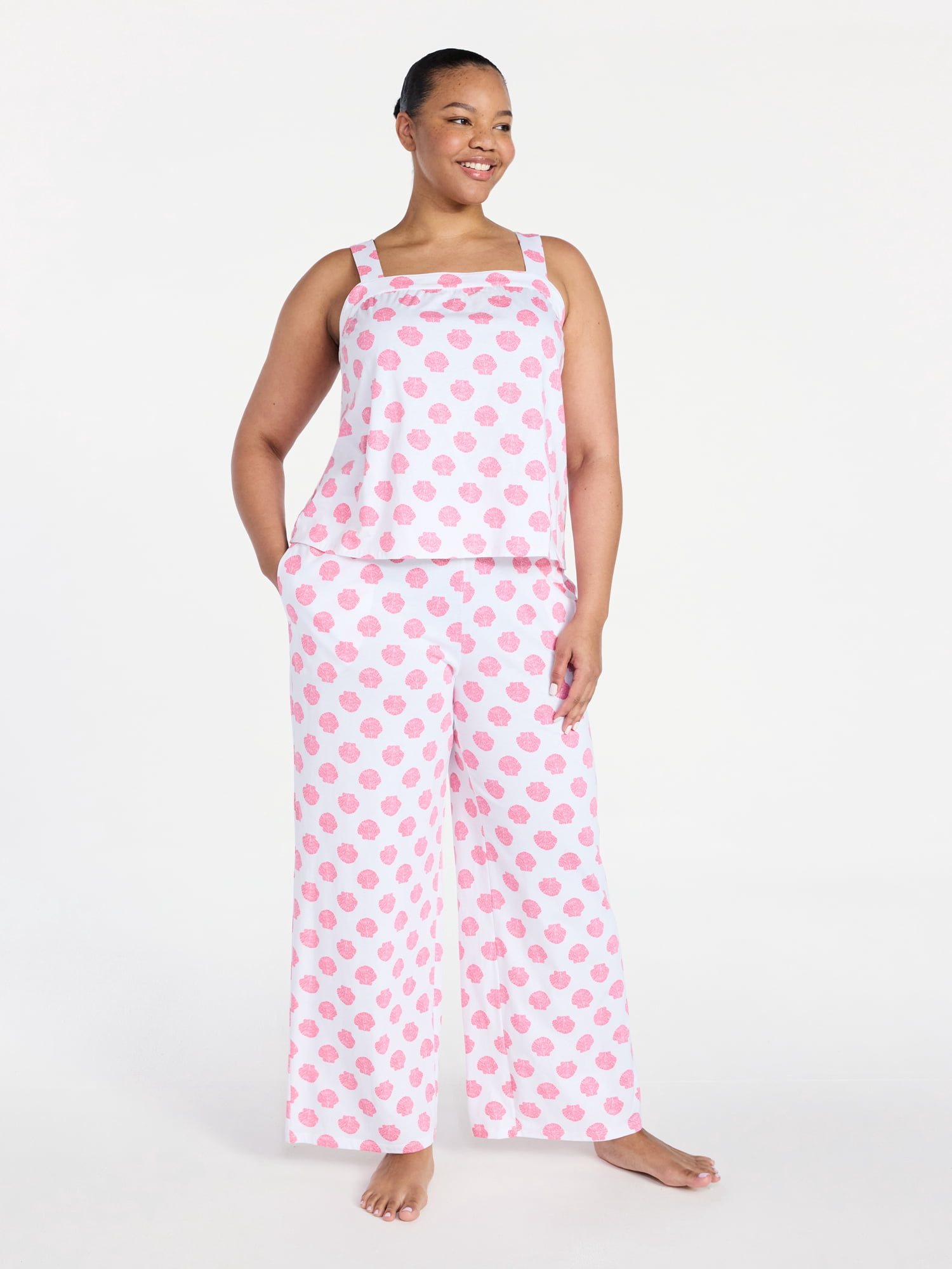 Joyspun Women's Wide Strap Cotton Tank Top and Pants Pajama Set, 2-Piece, Sizes XS-3X