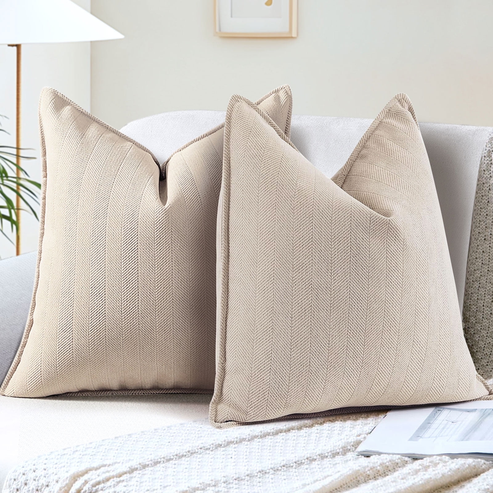 Sanmadrola 18x18 Chenille Pillow Covers, Set of 2, Beige photo 1