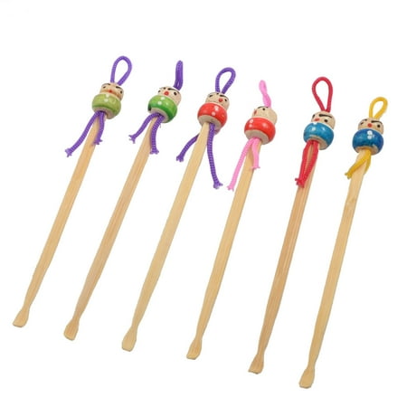 Bamboo Ear Pick Spoon Curette Ear Wax Remover Cartoon Doll Decor 6 Pcs