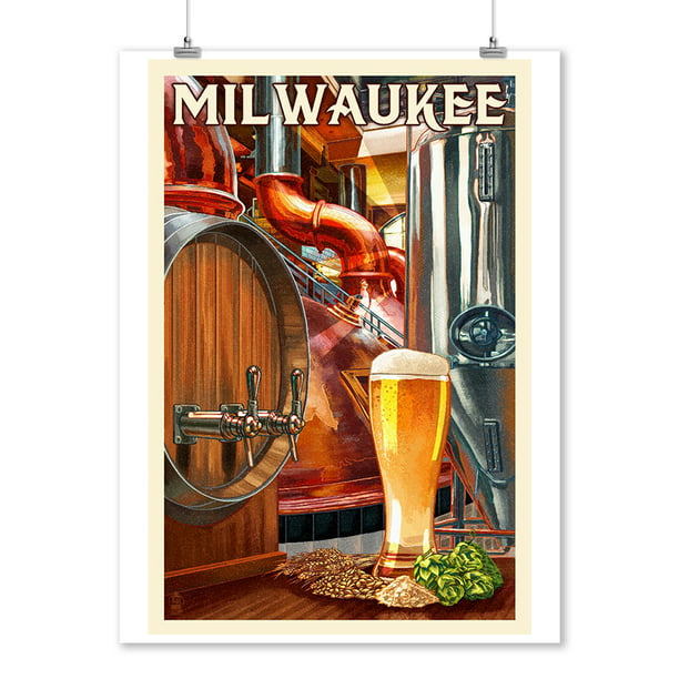 Milwaukee Wisconsin Art Of The Beer Lantern Press Artwork 9x12 Print Wall Decor Travel Poster Com - Beer Wall Artwork