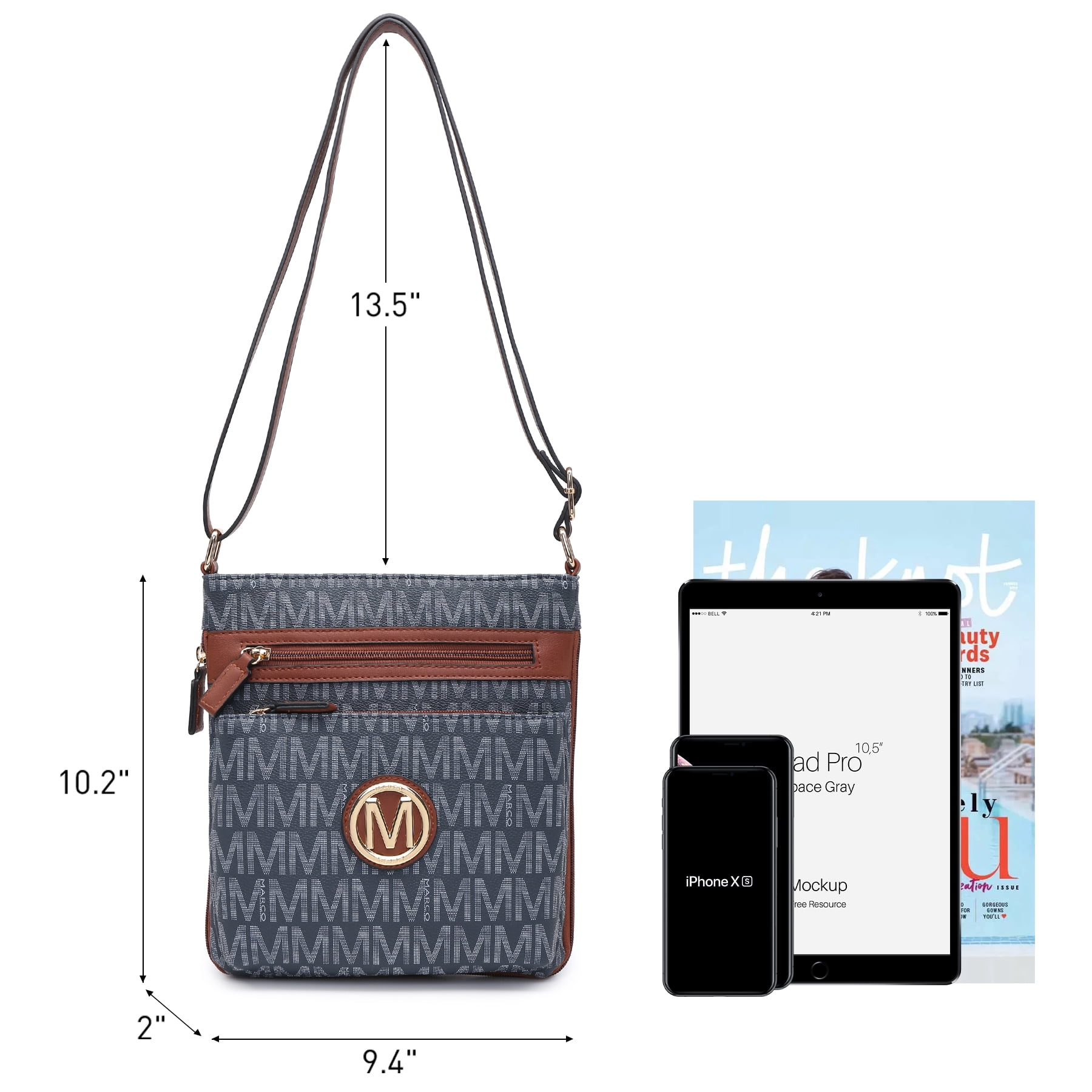 MKP COLLECTION Crossbody Bags Purses for Women Trendy Multi Pockets Monogram Zip Shoulder Bags Ladies PU Leather Handbag