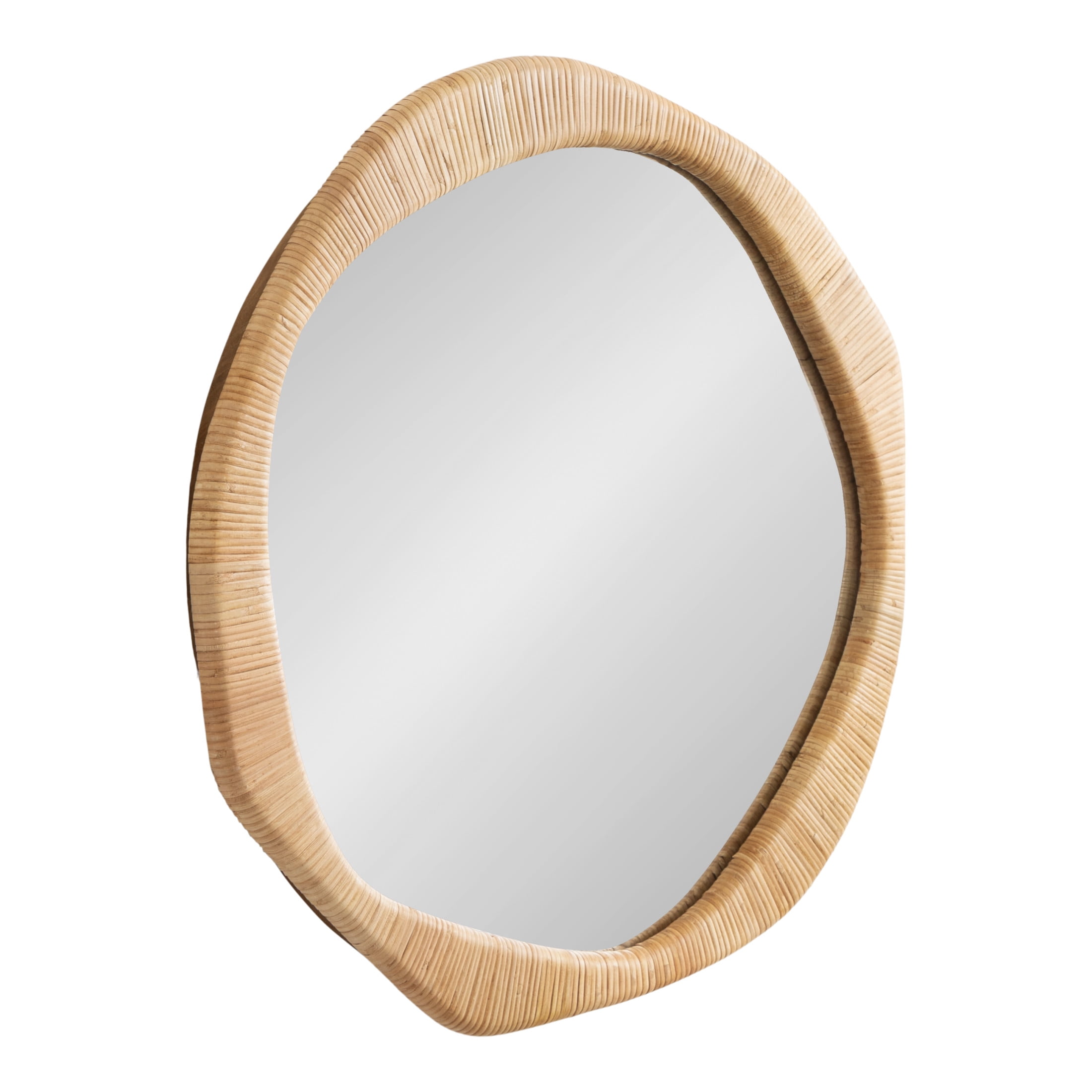 Kate and Laurel Rahfy Boho Irregular Round Rattan Mirror, 26 Inch Diameter, Natural Rattan, Decorative Wavy Circle Mirror with Wrapped Authentic Cane Frame for Bathroom Vanity Decor