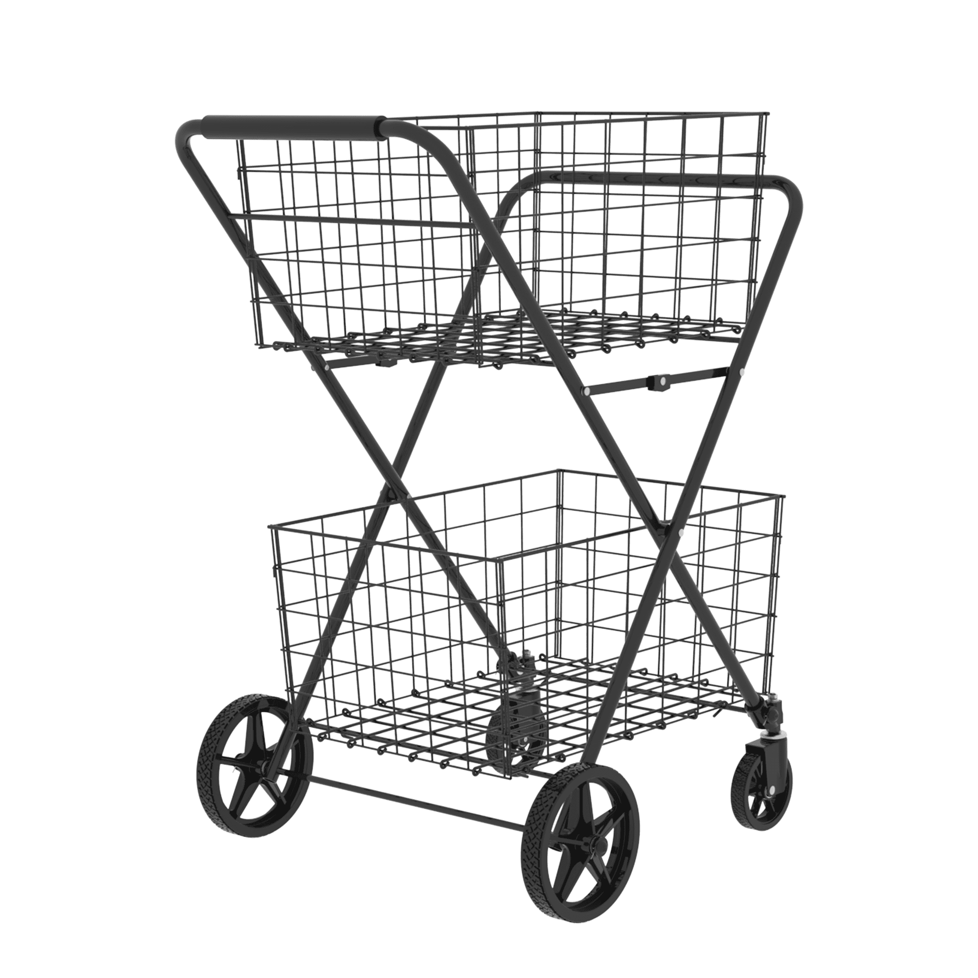 Yoneston Folding Shopping Cart with Removable Double Basket, Supports up to 220 lbs, Heavy Duty Grocery Cart with Waterproof Oxford Cloth Lining for Shopping, Grocery, Outdoor, Black