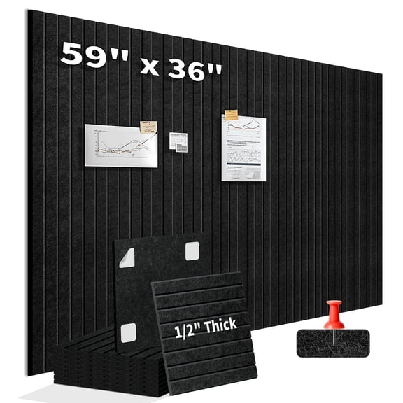 ynhay Large Cork Board, 59" x 36", 1/2" Thick Felt Bulletin Board, Black