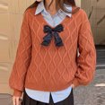 thumbnail image 4 of Fesfesfes Women's V-Neck Bow Decorated Knit Sweater with RibbedLong Sleeve Soft Warm Cozy Casual Pullover Top for Fall Winter Daily Wear, 4 of 7