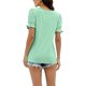 thumbnail image 4 of Mujer Cuello Cuadrado Manga Corta Top Fruncido Patrón Liso Suelto Suave Transpirable Verano Camiseta Verde Claro XL, 4 of 6